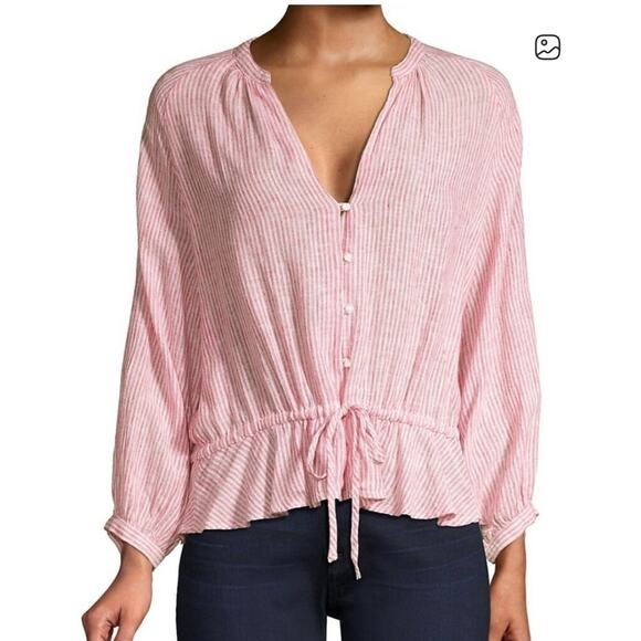 Rails Womens Marti Scarlet Red Striped Peplum Blouse Top Medium - Picture 1 of 8